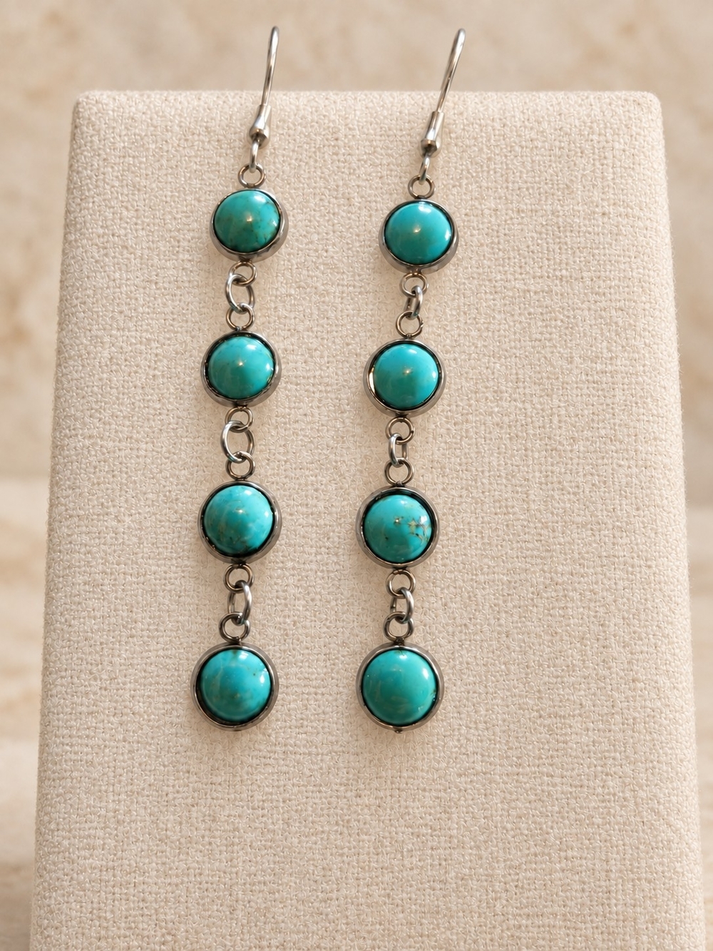 Native American Made Hubei Turquoise Dangle Drop Earrings - .925 Hooks